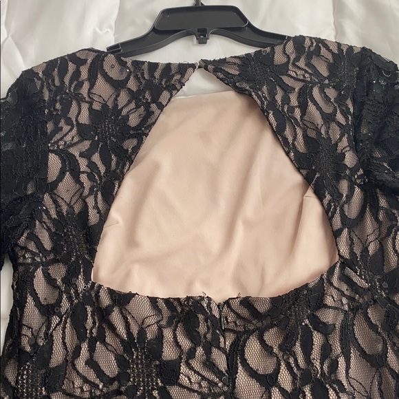 Sexy Black Lace Long Sleeve Dress w/ Nude Underlay - Picture 5 of 5